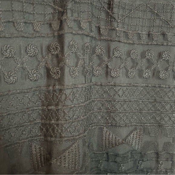 Parker Short Sleeve Lace & Lace Up Front Tiered Ruffled Black Lined Midi Dress - Picture 13 of 16